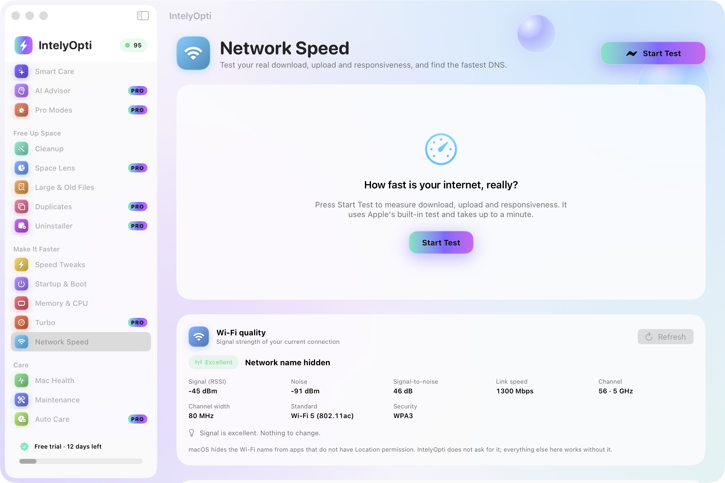 IntelyOpti Network Speed results.