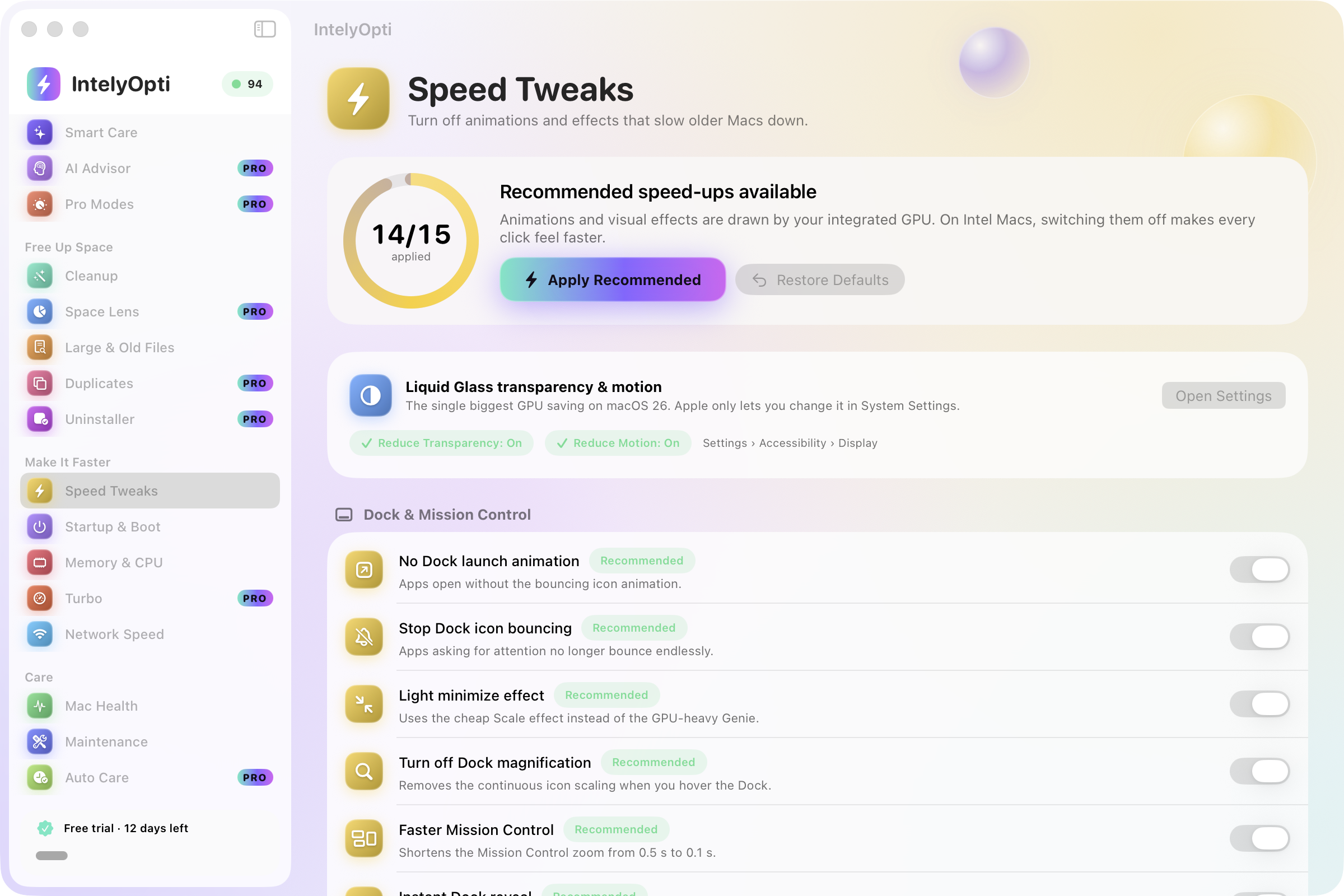 IntelyOpti Speed Tweaks.